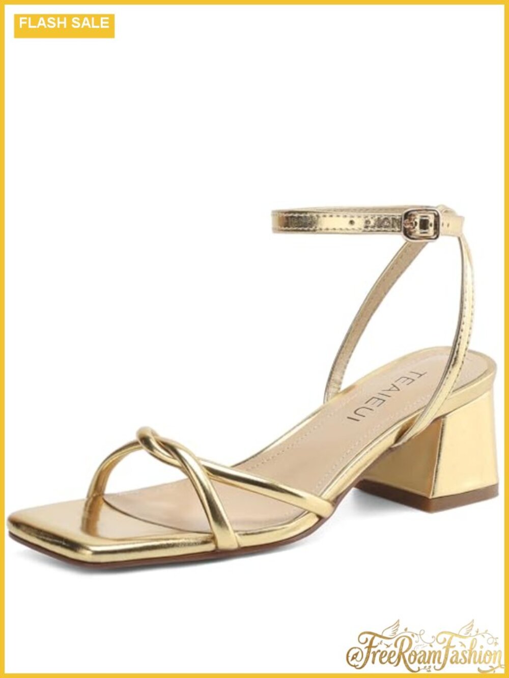 Chunky Block Heel Strappy Sandals Square Toe Faux Leather